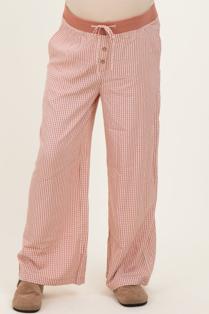 Mauve Gingham Drawstring Maternity Lounge Pants