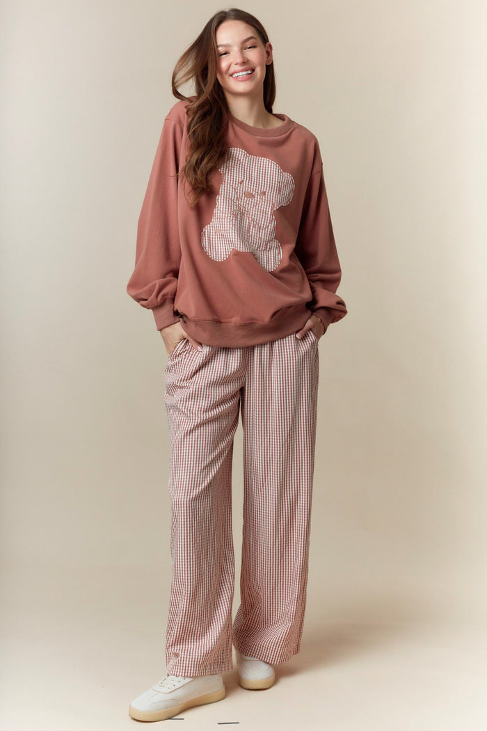 Mauve Gingham Drawstring Lounge Pants