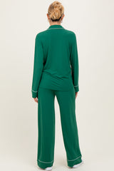 Green Button Down Top Wide Leg Pant Maternity Pajama Set
