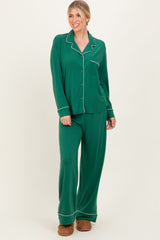 Green Button Down Top Wide Leg Pant Maternity Pajama Set