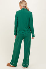 Green Button Down Top Wide Leg Pant Pajama Set