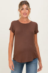 Brown Basic Short Sleeve Maternity Top
