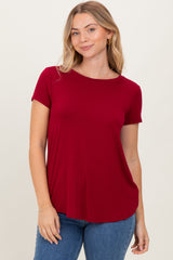 Burgundy Basic Short Sleeve Maternity Top