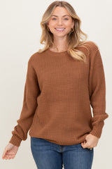 Camel Waffle Knit Rounded Hem Maternity Sweater