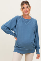 Blue Vintage Wash French Terry Maternity Pullover