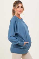 Blue Vintage Wash French Terry Maternity Pullover