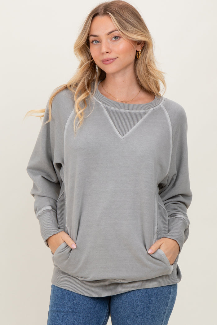 Light Grey Vintage Wash French Terry Maternity Pullover