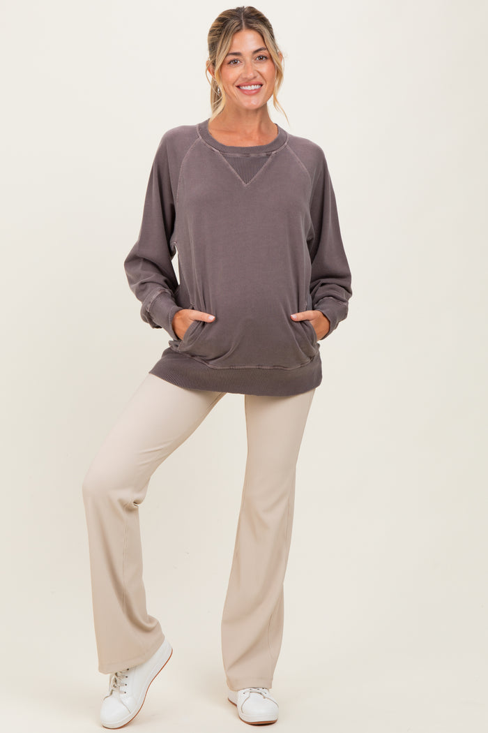 Mocha Vintage Wash French Terry Maternity Pullover