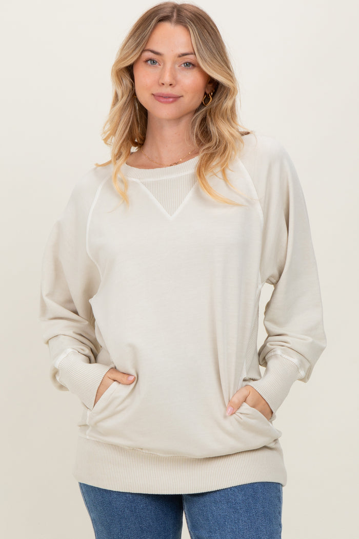 Cream Vintage Wash French Terry Maternity Pullover