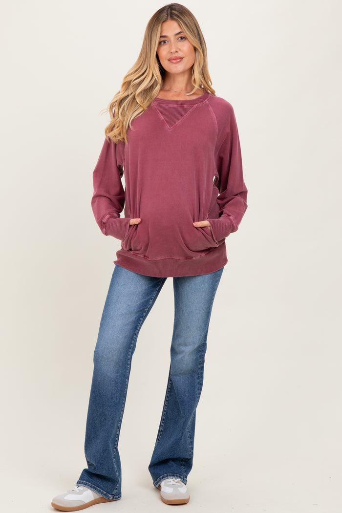 Burgundy Vintage Wash French Terry Maternity Pullover