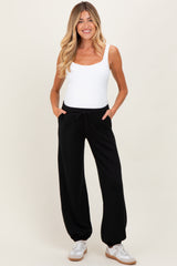 Black Scuba Drawstring Waist Relaxed Maternity Jogger Sweatpants
