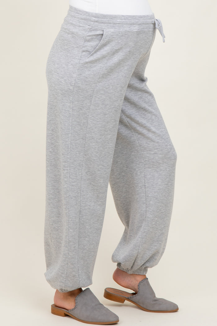 Heather Grey Scuba Drawstring Waist Relaxed Maternity Jogger Sweatpants
