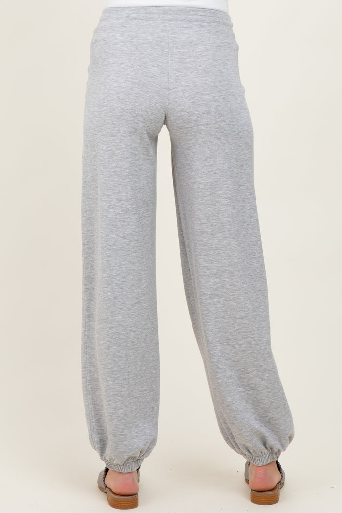 Heather Grey Scuba Drawstring Waist Relaxed Maternity Jogger Sweatpants