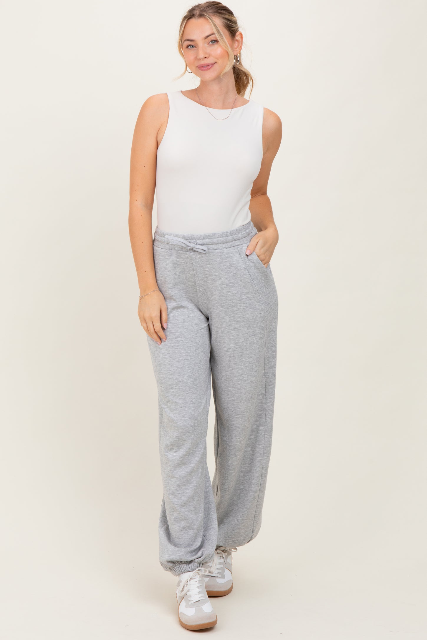 Heather Grey Scuba Drawstring Waist Relaxed Jogger Sweatpants