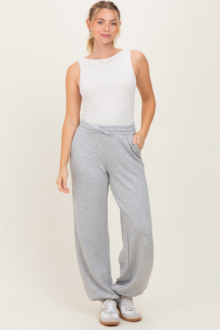 Heather Grey Scuba Drawstring Waist Relaxed Jogger Sweatpants