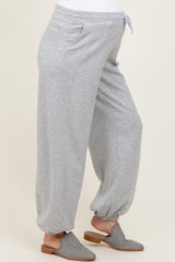 Heather Grey Scuba Drawstring Waist Relaxed Maternity Jogger Sweatpants