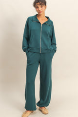 Green Scuba Drawstring Waist Relaxed Jogger Sweatpants