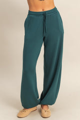 Green Scuba Drawstring Waist Relaxed Jogger Sweatpants