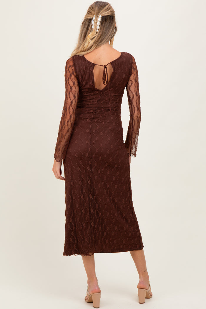 Brown Lace Overlay Fitted Maternity Maxi Dress