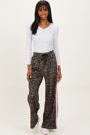 Brown Animal Print Velour Track Pants