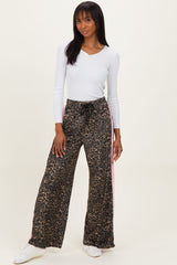 Brown Animal Print Velour Track Pants