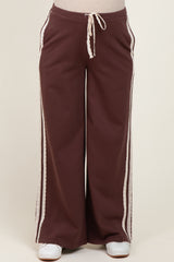 Brown Lace Stripe Drawstring Maternity Lounge Pants