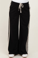 Black Lace Stripe Drawstring Maternity Lounge Pants