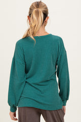 Hunter Green Puff Sleeve Solid Ribbed Maternity Top