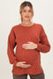 Rust Puff Sleeve Solid Ribbed Maternity Top