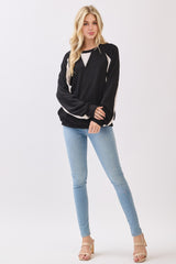 Black Textured Rib Colorblock Pullover