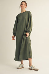 Olive Side Slit Detail Solid Midi Dress