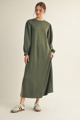 Olive Side Slit Detail Solid Maternity Midi Dress