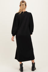 Black Side Slit Detail Solid Maternity Midi Dress