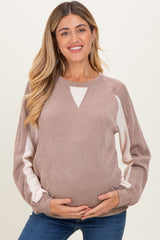 Mocha Textured Rib Colorblock Maternity Pullover