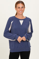 Navy Textured Rib Colorblock Maternity Pullover