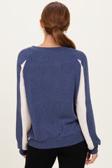 Navy Textured Rib Colorblock Pullover