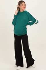 Forest Green Textured Rib Colorblock Maternity Hoodie