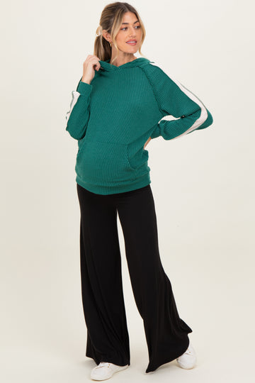 Forest Green Textured Rib Colorblock Maternity Hoodie