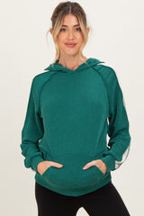 Forest Green Textured Rib Colorblock Maternity Hoodie