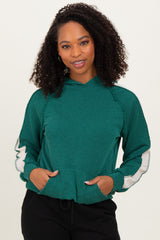 Forest Green Textured Rib Colorblock Hoodie