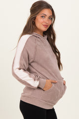 Mocha Textured Rib Colorblock Maternity Hoodie