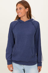 Navy Textured Rib Colorblock Maternity Hoodie