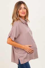 Taupe Dolman Sleeve Button Down Maternity Blouse