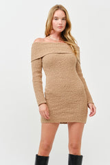 Mocha Off The Shoulder Knit Sweater Maternity Mini Dress