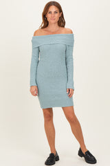 Light Blue Off The Shoulder Knit Sweater Mini Dress