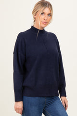 Navy Front Seam Mock Neck Sweater