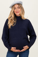 Navy Front Seam Mock Neck Maternity Sweater