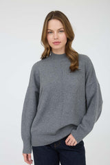 Grey Front Seam Mock Neck Sweater