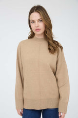 Camel Front Seam Mock Neck Sweater