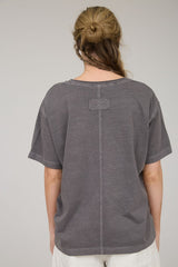 Charcoal Raw Edge V-Neck Short Sleeve T-Shirt